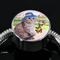 Scottish Fold Cat Print Circle Charm Steel Bracelet