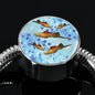 Green Swordtail Fish Print Circle Charm Steel Bracelet