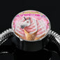 Creamy Unicorn Print Circle Charm Steel Bracelet
