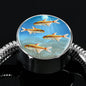 Glowlight Tetra Fish Print Circle Charm Steel Bracelet