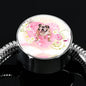 Bulldog Print Circle Charm Steel Bracelet