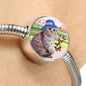Scottish Fold Cat Print Circle Charm Steel Bracelet