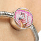 Creamy Unicorn Print Circle Charm Steel Bracelet