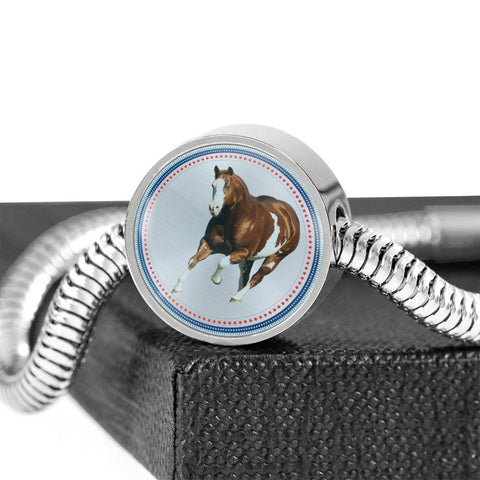 American Paint Horse Print Circle Charm Steel Bracelet