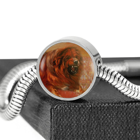 Tibetan Mastiff Dog Print Circle Charm Steel Bracelet