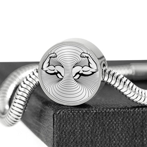 Biceps Bodybuilder Lovers Print Circle Charm Steel Bracelet