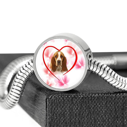 Basset Hound Print Circle Charm Bracelet