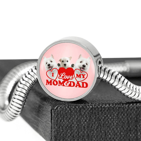 West Highland White Terrier (Westie) Family Print Circle Charm Steel Bracelet