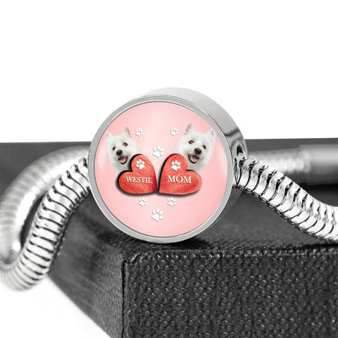West Highland White Terrier (Westie) Print Circle Charm Steel Bracelet