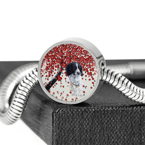 English Springer Spaniel Print Circle Charm Steel Bracelet