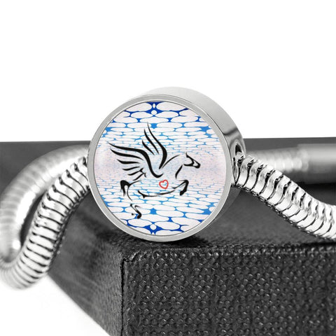 Amazing Percheron Horse Print Circle Charm Steel Bracelet