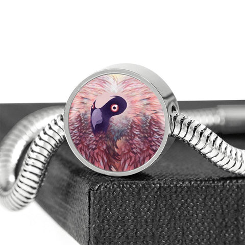 Bearded Vulture Bird Art Print Circle Charm Steel Bracelet