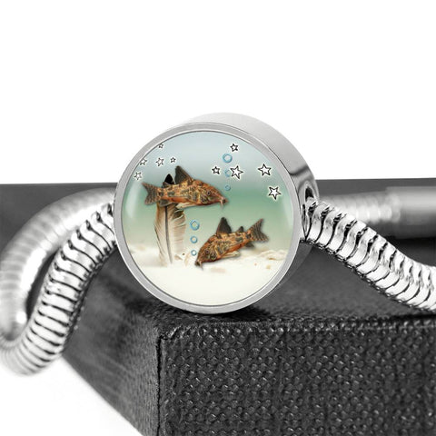 Corydoras Paleatus Fish Print Circle Charm Steel Bracelet