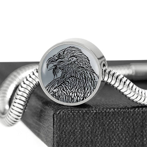 Bearded Vulture Bird Sketch Print Circle Charm Steel Bracelet