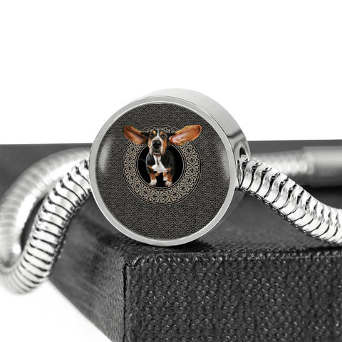 Basset Hound Dog Print Circle Charm Steel Bracelet