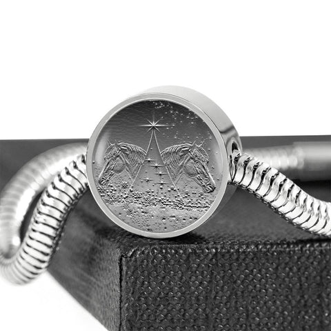 Morgan Horse Print Circle Charm Steel Bracelet