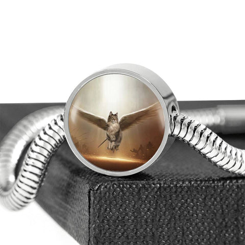 Norwegian Forest Cat Print Circle Charm Steel Bracelet