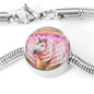 Creamy Unicorn Print Circle Charm Steel Bracelet