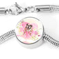 Bulldog Print Circle Charm Steel Bracelet