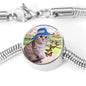Scottish Fold Cat Print Circle Charm Steel Bracelet