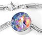 Friesian Horse Print Circle Charm Steel Bracelet