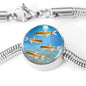 Glowlight Tetra Fish Print Circle Charm Steel Bracelet