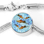 Green Swordtail Fish Print Circle Charm Steel Bracelet