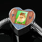 Golden Hamster Art Print Heart Charm Steel Bracelet