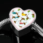 Dachshund Dog Art Print Heart Charm Steel Bracelet