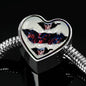 American Flag Skull Print Heart Charm Steel Bracelet