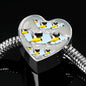 American Goldfinch Bird Print Heart Charm Steel Bracelet