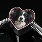Border Collie Print Heart Charm Steel Bracelet