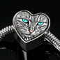 Blue Eyes Cat Print Heart Charm Steel Bracelet