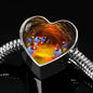 Gouldian Finch (Rainbow Finch) Print Heart Charm Steel Bracelet