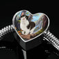 Munchkin cat Print Heart Charm Steel Bracelet