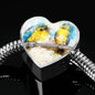 Blue And Yellow Macaw Parrot Art Print Heart Charm Steel Bracelet
