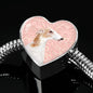Borzoi Dog Print Heart Charm Steel Bracelet