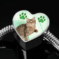 American Bobtail Print Heart Charm Steel Bracelet