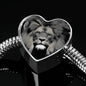 Lion Grey Art Print Heart Charm Steel Bracelet