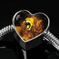 Roaring Lion Art Print Heart Charm Steel Bracelet