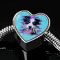 Border Collie Dog Art Print Heart Charm Steel Bracelet