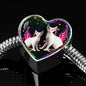 Devon Rex Cat Print Heart Charm Steel Bracelet