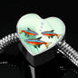 Neon Tetra Fish Print Heart Charm Steel Bracelet