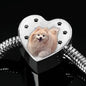 Cute Pomeranian Print Heart Charm Steel Bracelet