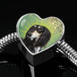 Black Saluki Dog Print Heart Charm Steel Bracelet