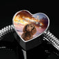 American Water Spaniel Print Heart Charm Steel Bracelet