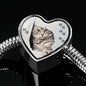 Charming Cat Art Print Heart Charm Steel Bracelet