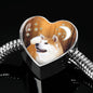 Akita Dog Print Heart Charm Steel Bracelet