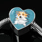 Pembroke Welsh Corgi Dog Art Print Heart Charm Steel Bracelet