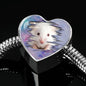 Cute White Hamster Print Heart Charm Steel Bracelet